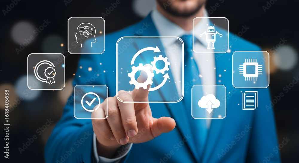Poster streamline business automation processes with integrated technology solutions for maximum efficiency