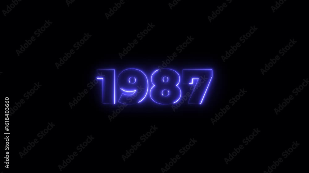 Poster 1987 neon line text. abstract 1987 neon text animation, glowing neon number text background 4k anima