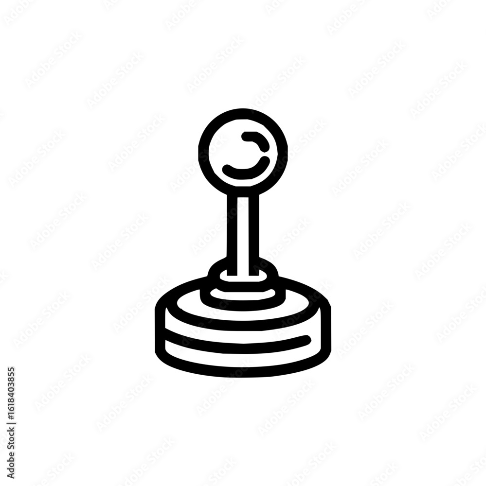 Poster a simple outline drawing of a joystick with a round handle and a tiered base on a white background v