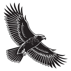 Obraz premium Flying eagle silhouette bird of prey with spread wings isolated on white wildlife and nature symbol design vector illustration