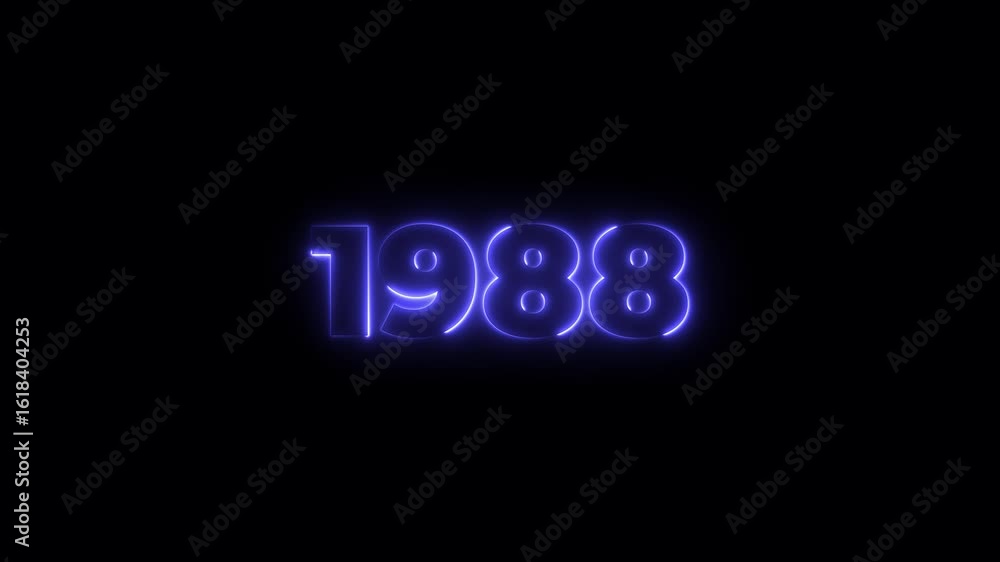 Poster 1988 neon line text. abstract 1988 neon text animation, glowing neon number text background 4k anima