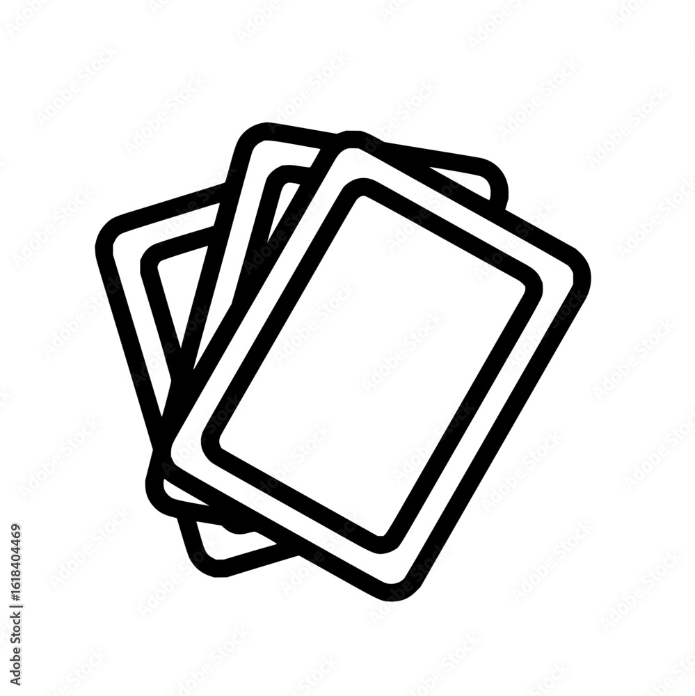 Poster a simple line drawing of three playing cards stacked slightly askew with rounded corners and white f
