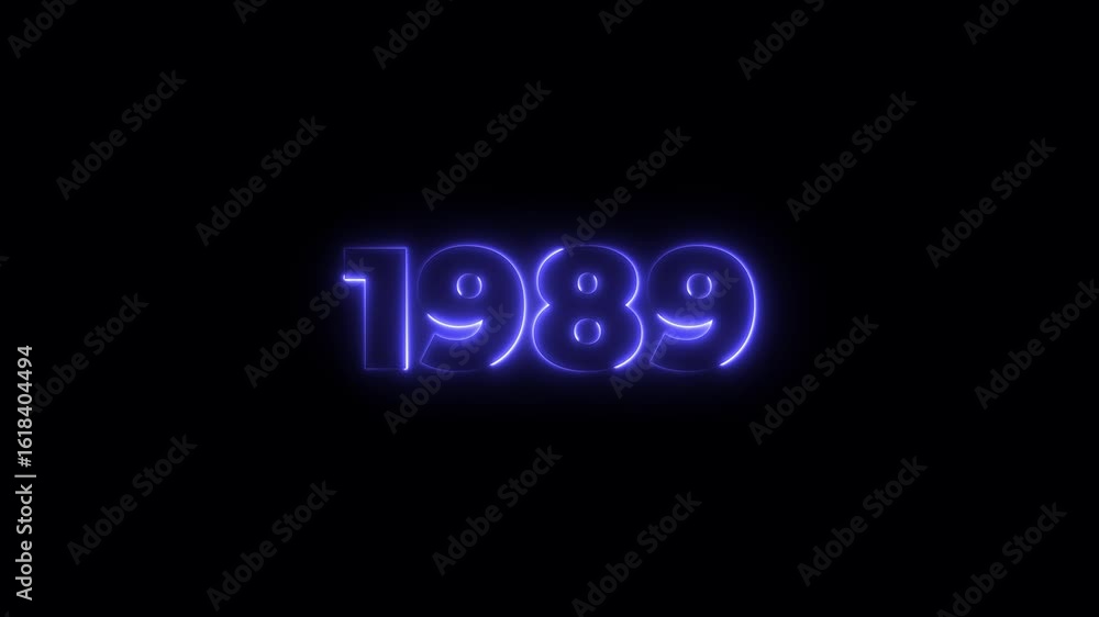 Poster 1989 neon line text. abstract 1989 neon text animation, glowing neon number text background 4k anima