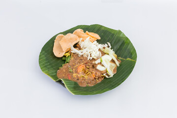 Healthy Fresh Gado-Gado - Indonesian Mixed Vegetables & Tofu with Rich Peanut Dressing, Boiled Egg & Crackers. Isolated in White Background