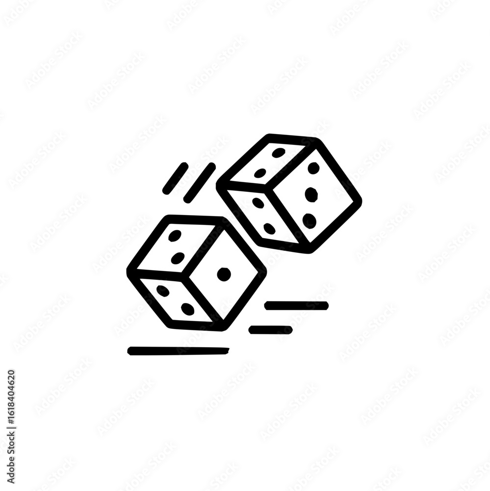 Aufkleber illustration of two dice with spots indicating numbers and motion lines suggesting movement or rolli