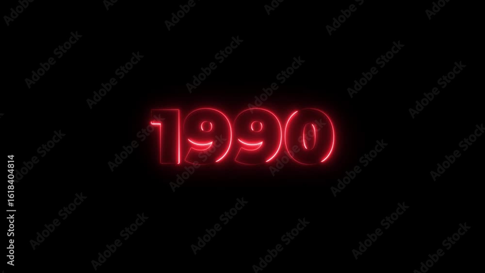Poster 1990 neon line text. abstract 1990 neon text animation, glowing neon number text background 4k anima