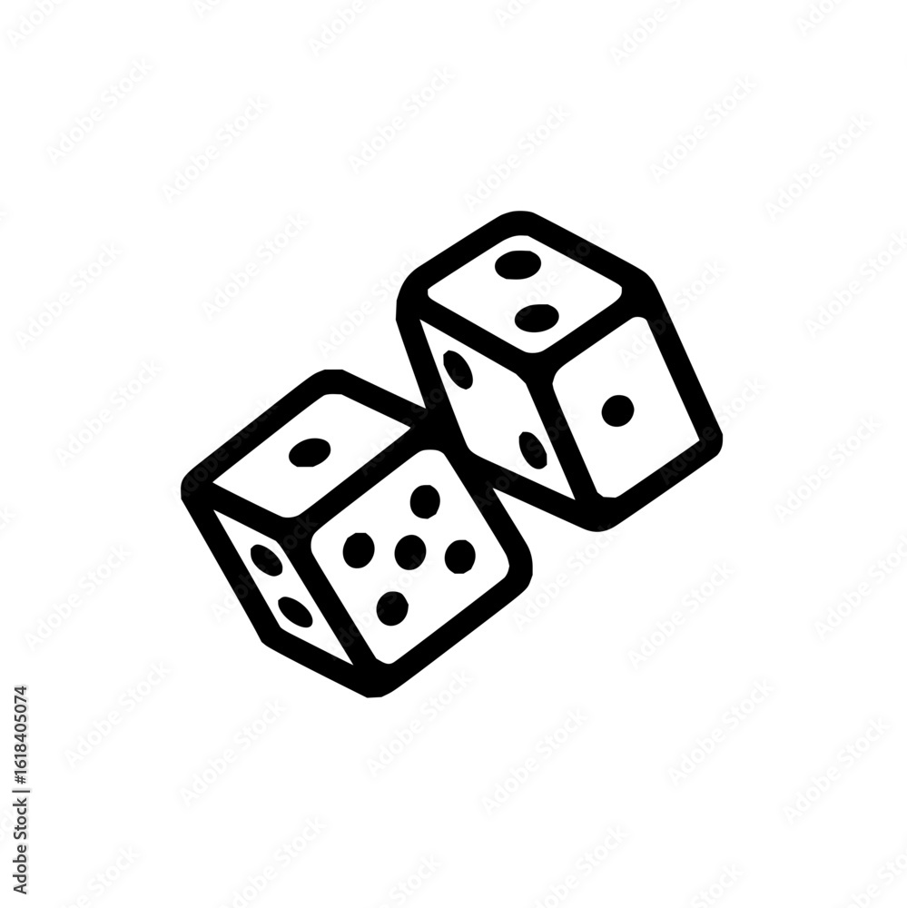 Poster two dice with black dots on a white background representing chance and games of skill and luck in ve