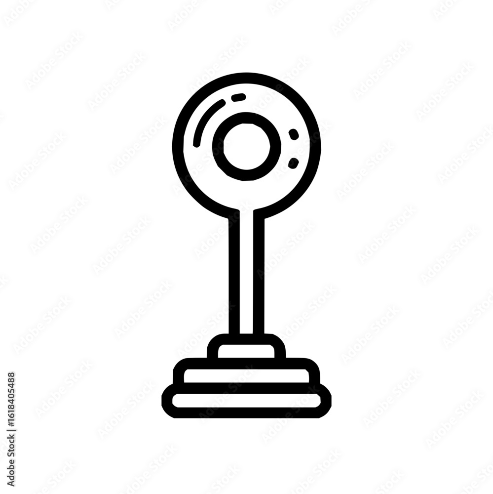 Poster outline drawing of a lollipop shaped object on a stand with a circular top and a layered base design