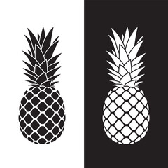 Black and white pineapple silhouette set. Vector illustration of a tropical fruit icon in positive and negative space.