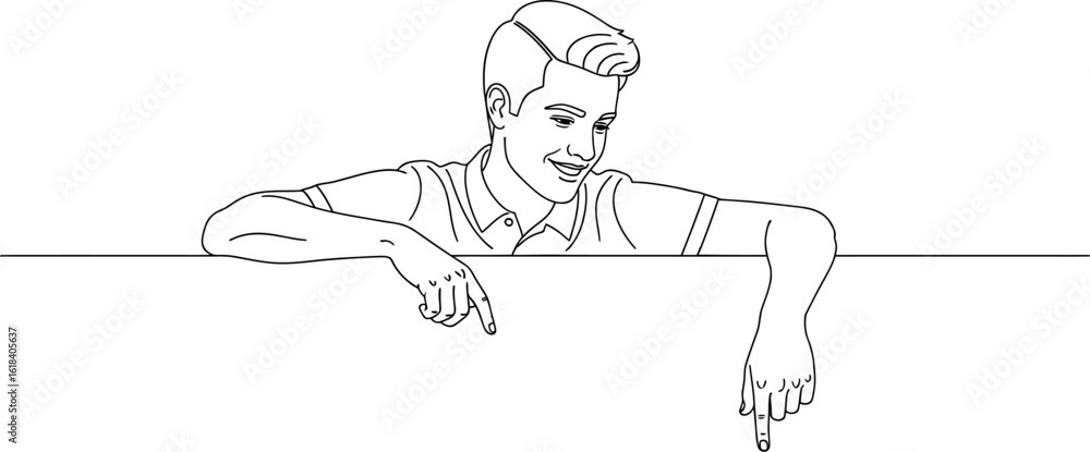 Poster man leaning over edge vector illustration for graphic design and advertising materials usage