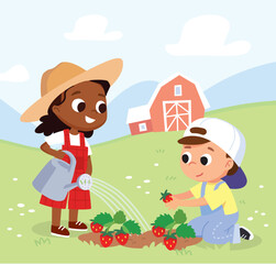 Family and children kids enjoys picnic in summer day walk through the park. Children swim, have fun outdoors. Kids and parents feed the wildlife enjoying the nature together. Kids swimming in a pound