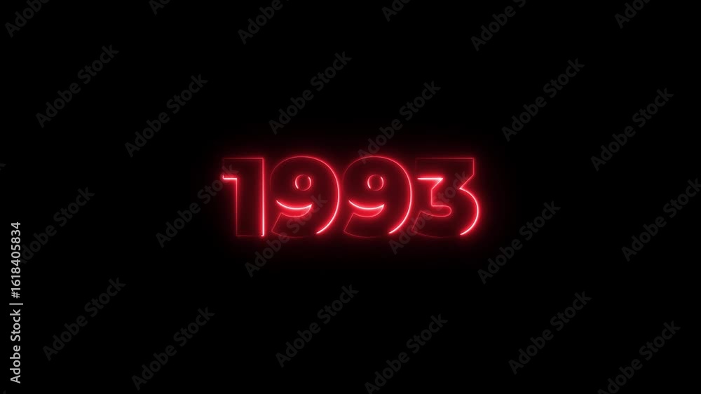 Poster 1993 neon line text. abstract 1993 neon text animation, glowing neon number text background 4k anima