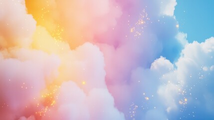 Cloudscape Symphony: A dreamlike vista unfolds, as pastel-hued clouds intertwine, radiating a sense of serenity and wonder. Soft textures and ethereal glow create a serene and atmospheric scene.