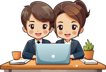 cartoon of business colleagues working together chibi style