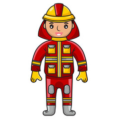 Boy Firefighter Character Vector Illustration Cute Kid in Firefighter Uniform