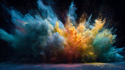 Fototapeta premium Colorful Powder Explosion on Dark Background Creating Abstract Cloud