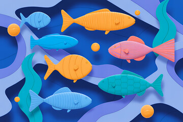 Colorful Fish Swimming in Abstract Underwater Scene