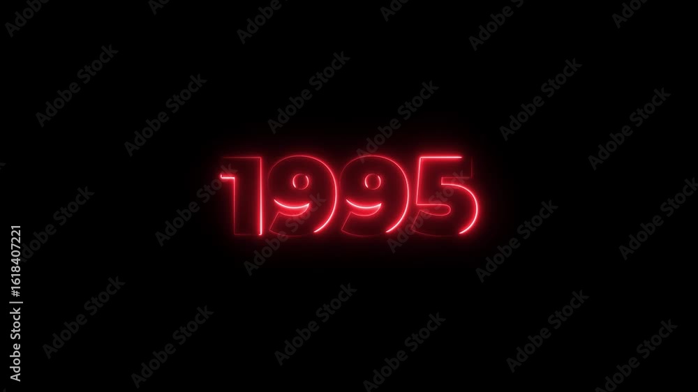 Poster 1995 neon line text. abstract 1995 neon text animation, glowing neon number text background 4k anima