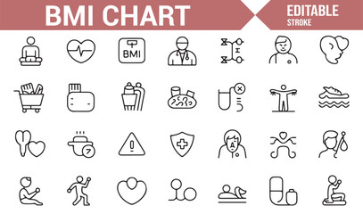 Body Weight and Fitness Icons for BMI Assessment in Wellness