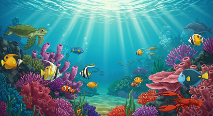 Naklejka premium Lively Underwater Coral Reef Illustration