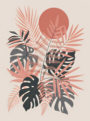 Tropical Leaves Illustration with Muted Color Palette