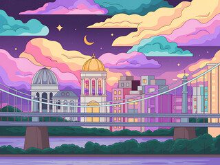 Dreamy Cityscape at Dusk with Pastel Sky