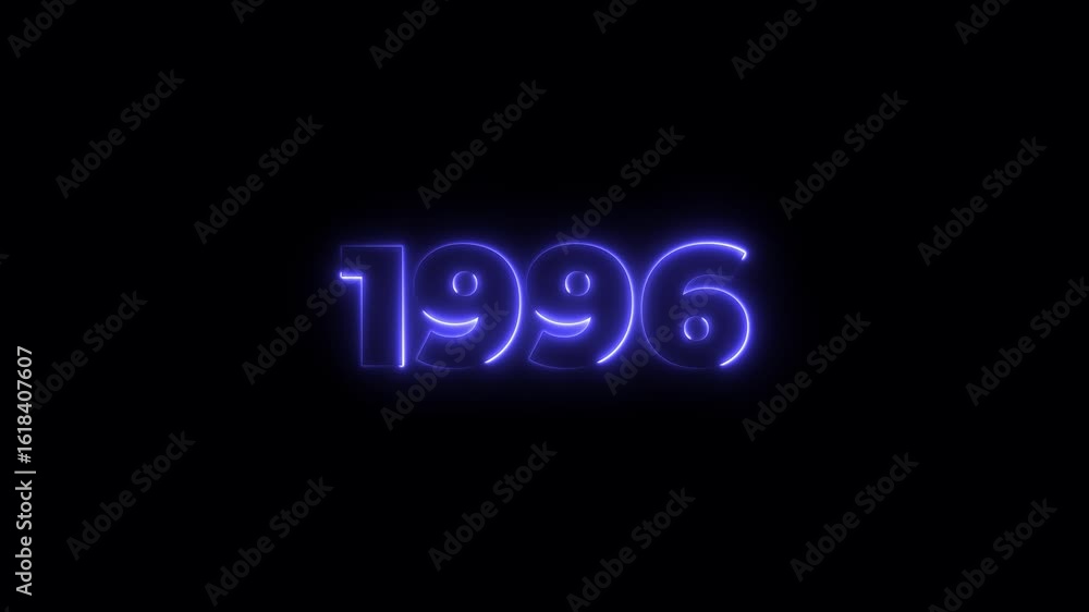 Poster 1996 neon line text. abstract 1996 neon text animation, glowing neon number text background 4k anima