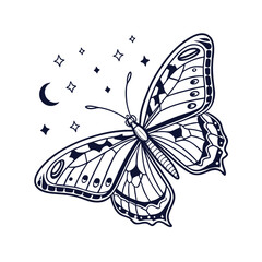 Elegant butterfly with starry wing pattern line art design