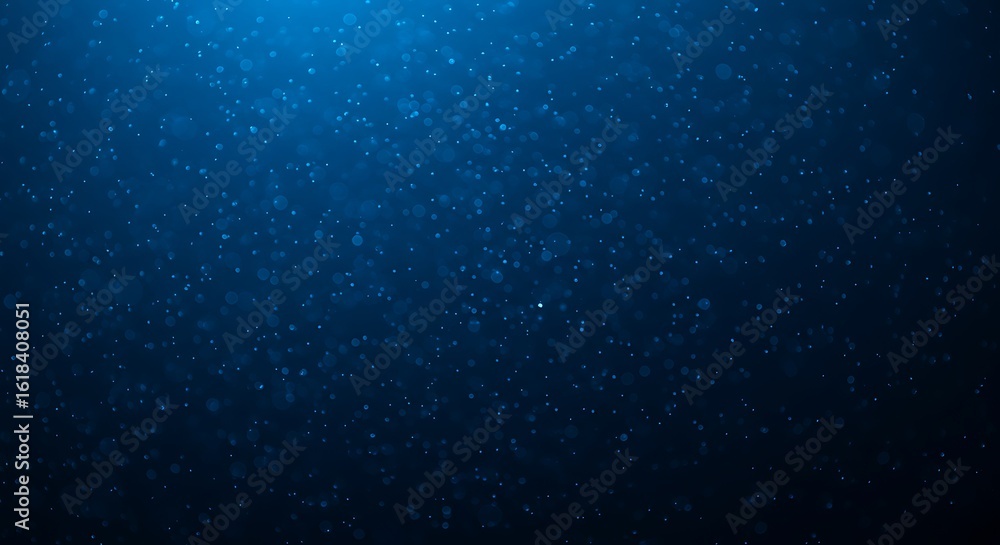 Poster abstract blue background with soft bokeh lights and particles