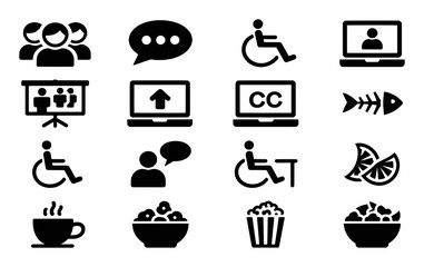 Diverse Icons Representing Communication Accessibility Food and Technology people group