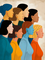 Diverse Women in Minimalist Profile Illustration on Beige Background