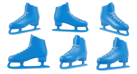 Set of six blue ice skates isolated on white background perfect for winter sports marketing illustrations and promotional materials