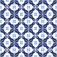 seamless batik pattern in blue ornament