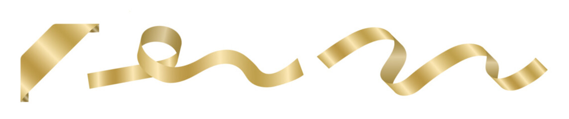 立体感のあるゴールドリボン素材セット（表彰 装飾 バナー デザインパーツ ベクター）