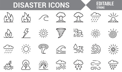 Fototapeta premium Disaster Icons Set for Use in Environmental and Crisis Situations
