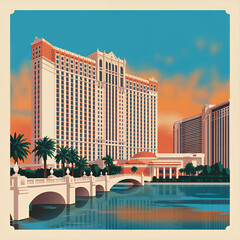 Retro Travel Poster of Luxurious Las Vegas Hotel