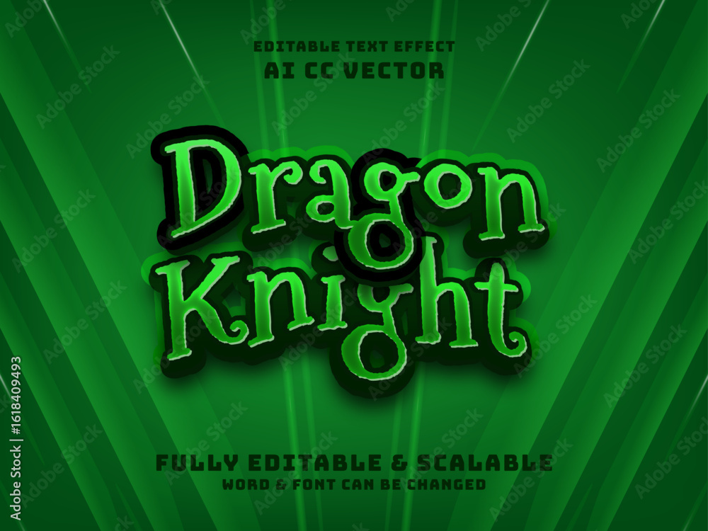 Poster dragon knight game 3d editable text effect. adventures game
