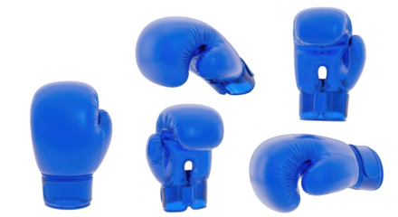 Set of blue boxing gloves different angles against a white background ideal for sports or fitness concepts