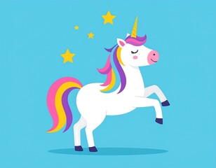 Cute unicorn with rainbow mane and tail
