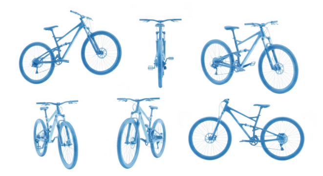 Blue mountain bike multiple views isolated on white background for product catalog advertisement or design illustrations - Powered by Adobe