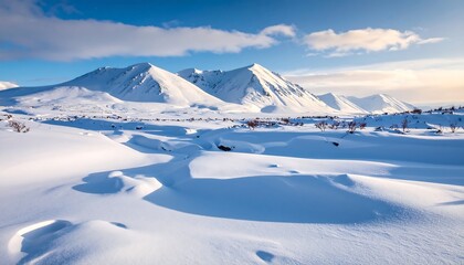 Snowy mountain landscape under a clear sky