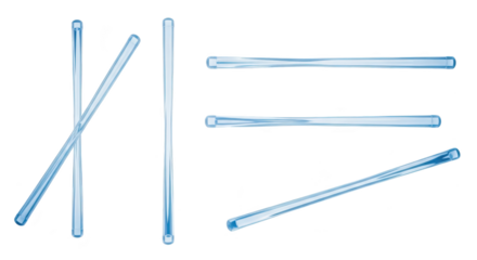 Glass stirring rods arranged in a variety of positions against a white gradient background for mixing stirring or other laboratory tasks