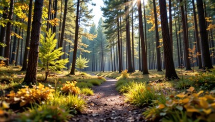 Obraz premium melting forest path where ground and trees blur into each other under surreal midday light