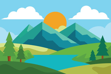 Fototapeta premium landscape with mountains and trees