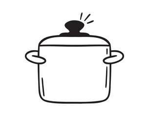 cooking pot icon doodle hand drawn. Outline drawing cooking pot line clipart symbol