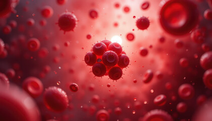 Microscopic view of blood cells and a blood clot formation