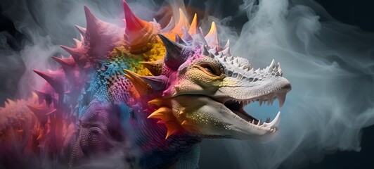 a light Stegosaurus , coming out of the smoke art, generative ai