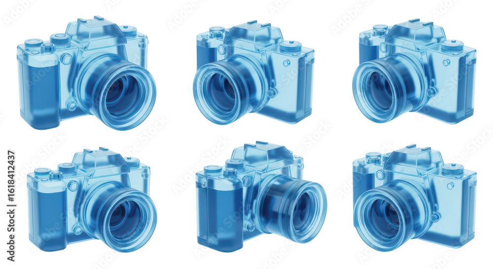 Aufkleber blue 3d camera model sequence on white background showcasing multiple perspectives perfect for techn
