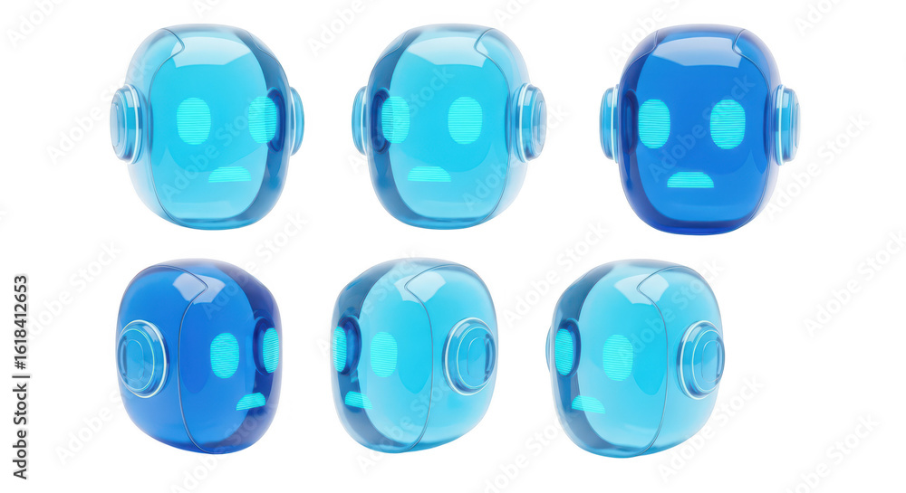 Aufkleber blue robotic characters display varied expressions on a white studio backdrop the image is suitable 