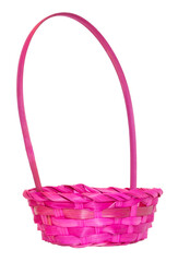 Angled view of an empty pink Easter basket